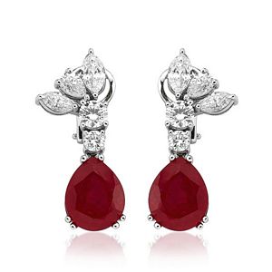 Ruby & Marquise Pear Round Brilliant Diamond Earrings