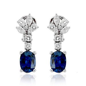 Sapphire & Marquise Round Brilliant Diamond Earrings