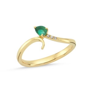 Pear Cut Emerald and Diamond Snake Ring