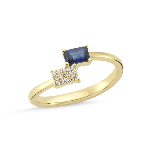 Baguette Cut Sapphire and Diamond Pave Ring