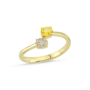 Oval Cut Yellow Sapphire and Diamond Pave Ring