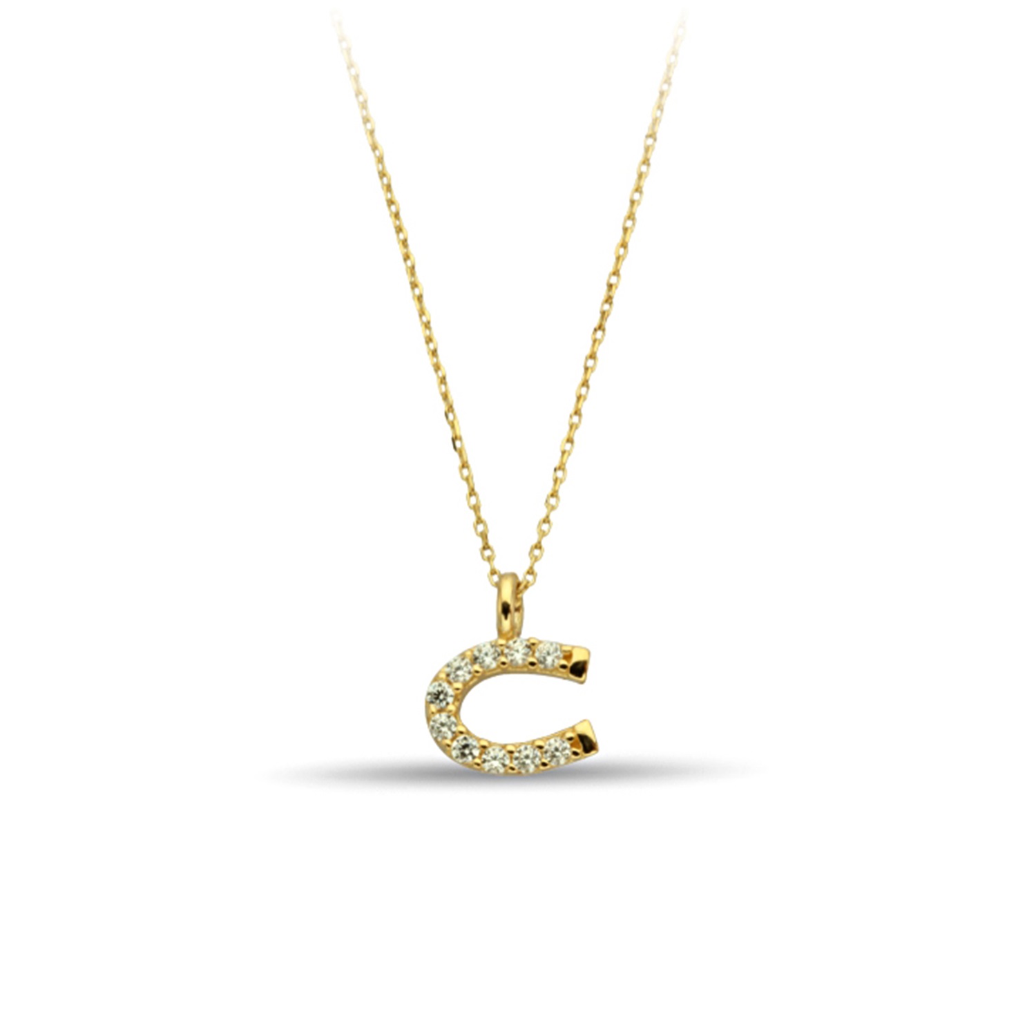 Horseshoe Fortune Symbol Zirconia Gold Necklace