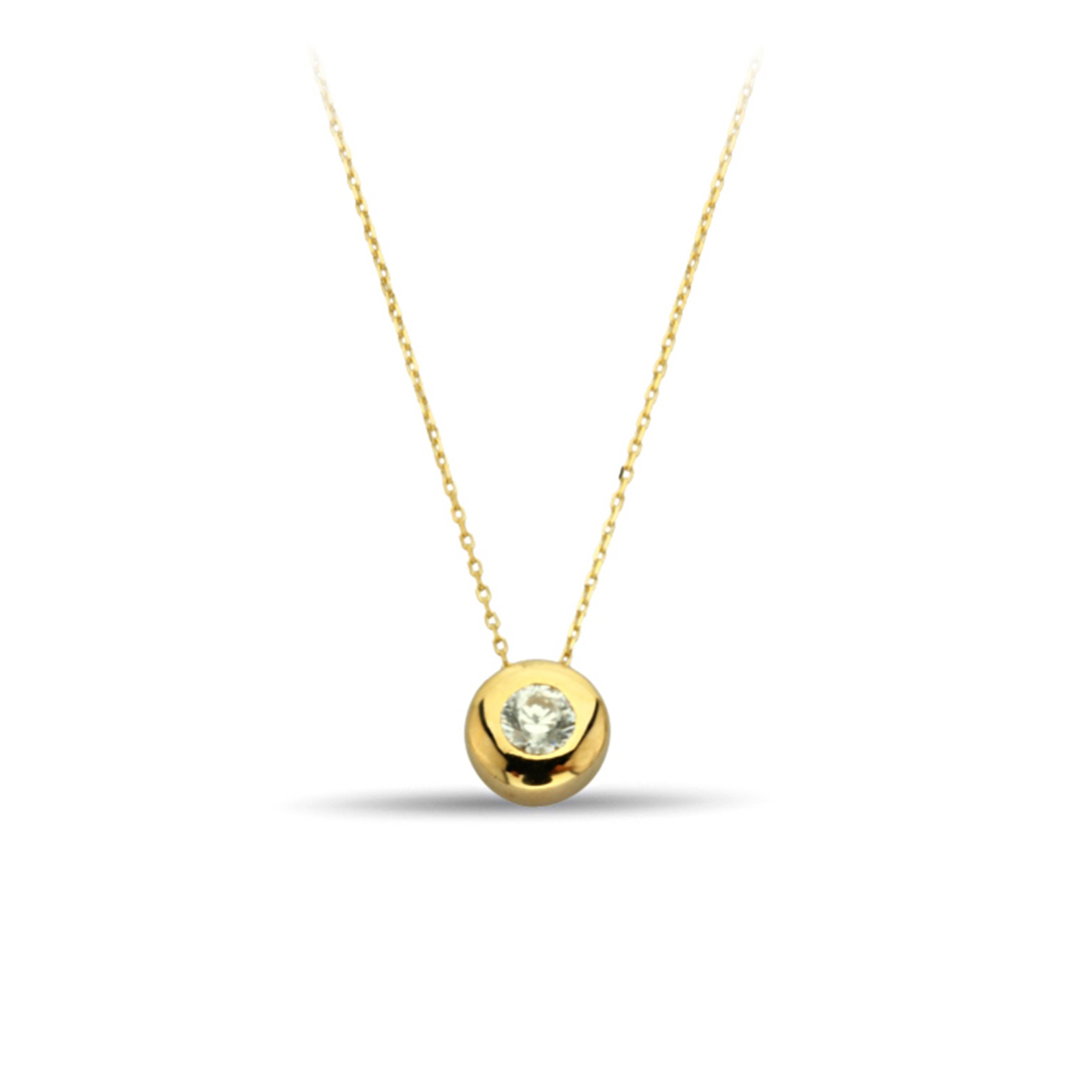 Zirconia Center Stone Circle Gold Necklace