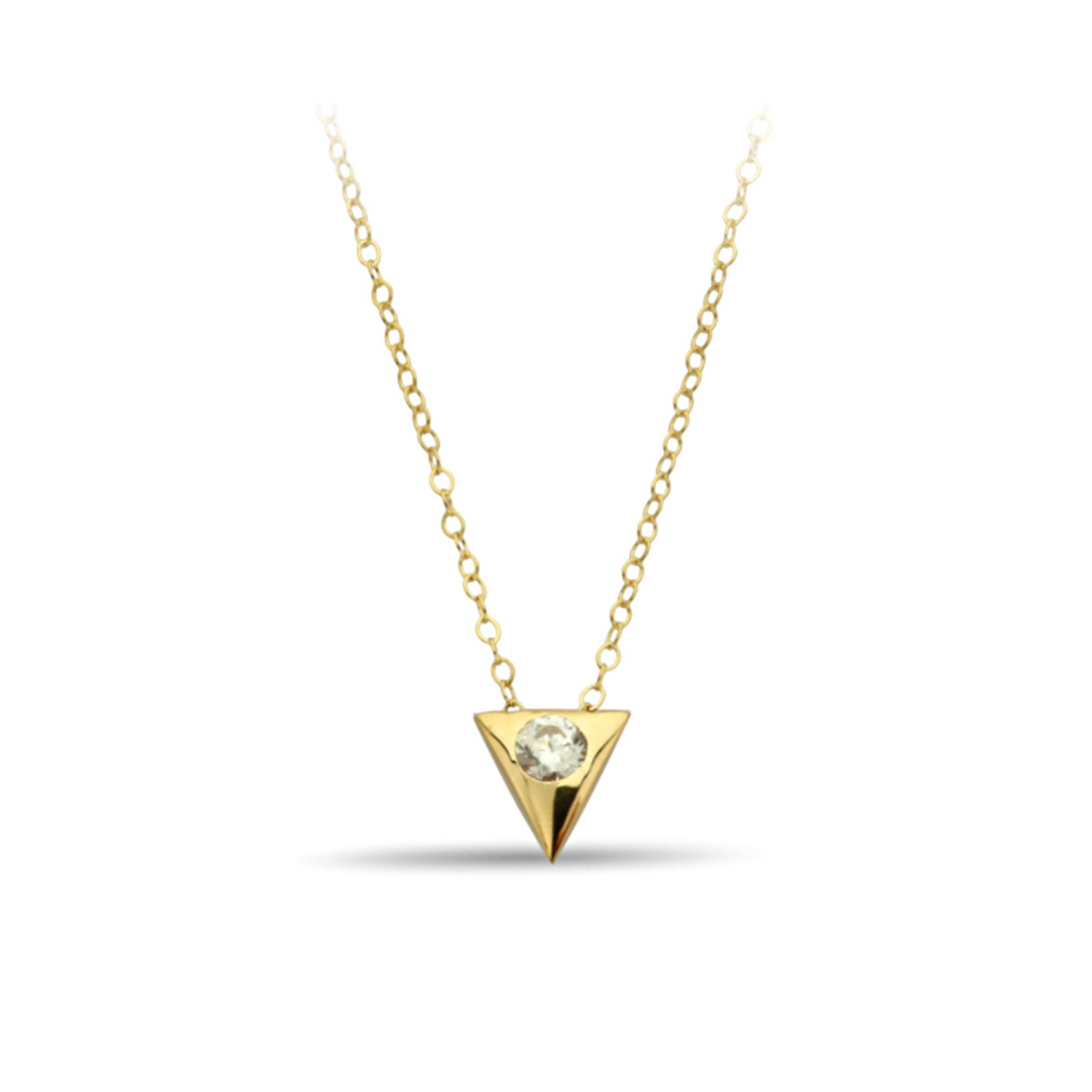 Zirconia Center Stone Triangle Gold Necklace