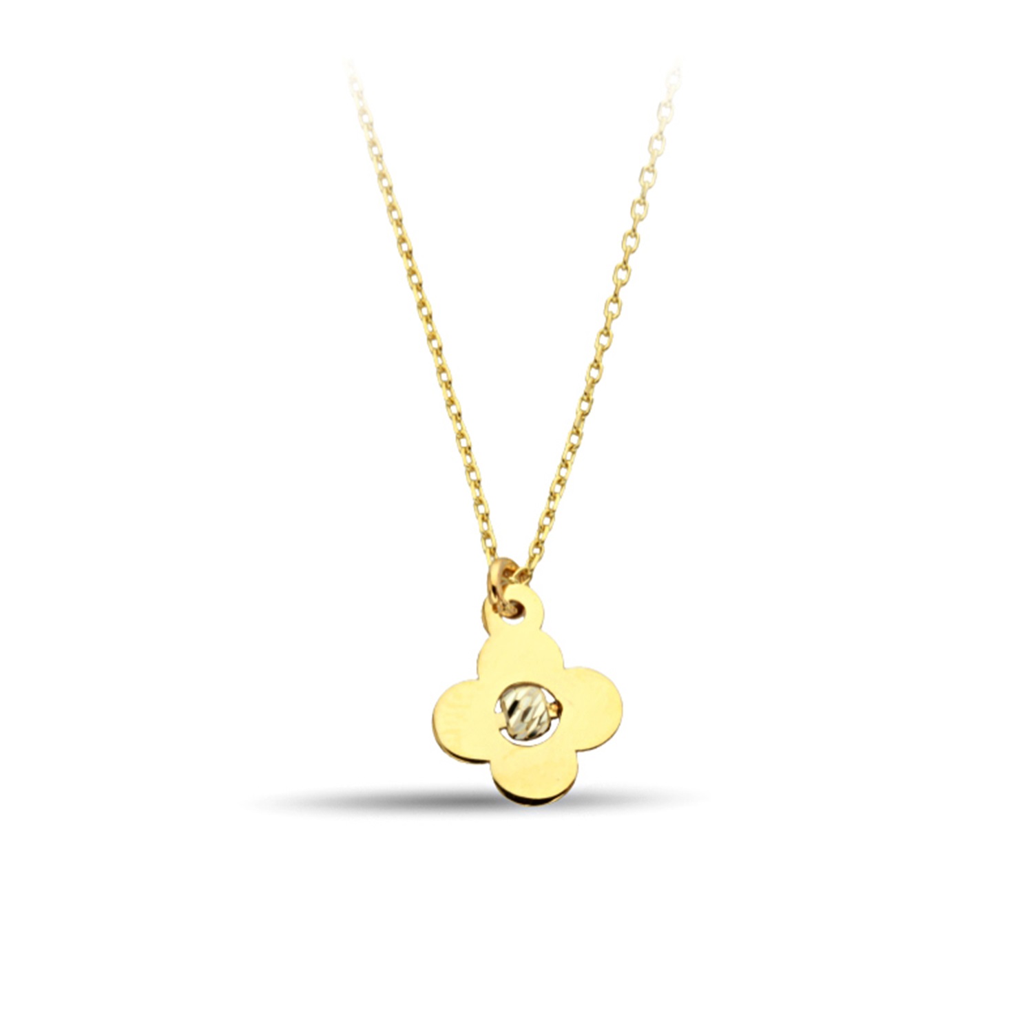 Ball in Center Four Leaf Clover Gold Necklace