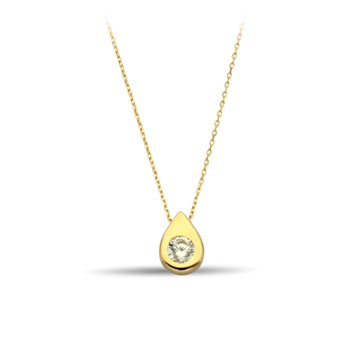 Zirconia Center Stone Pear Gold Necklace