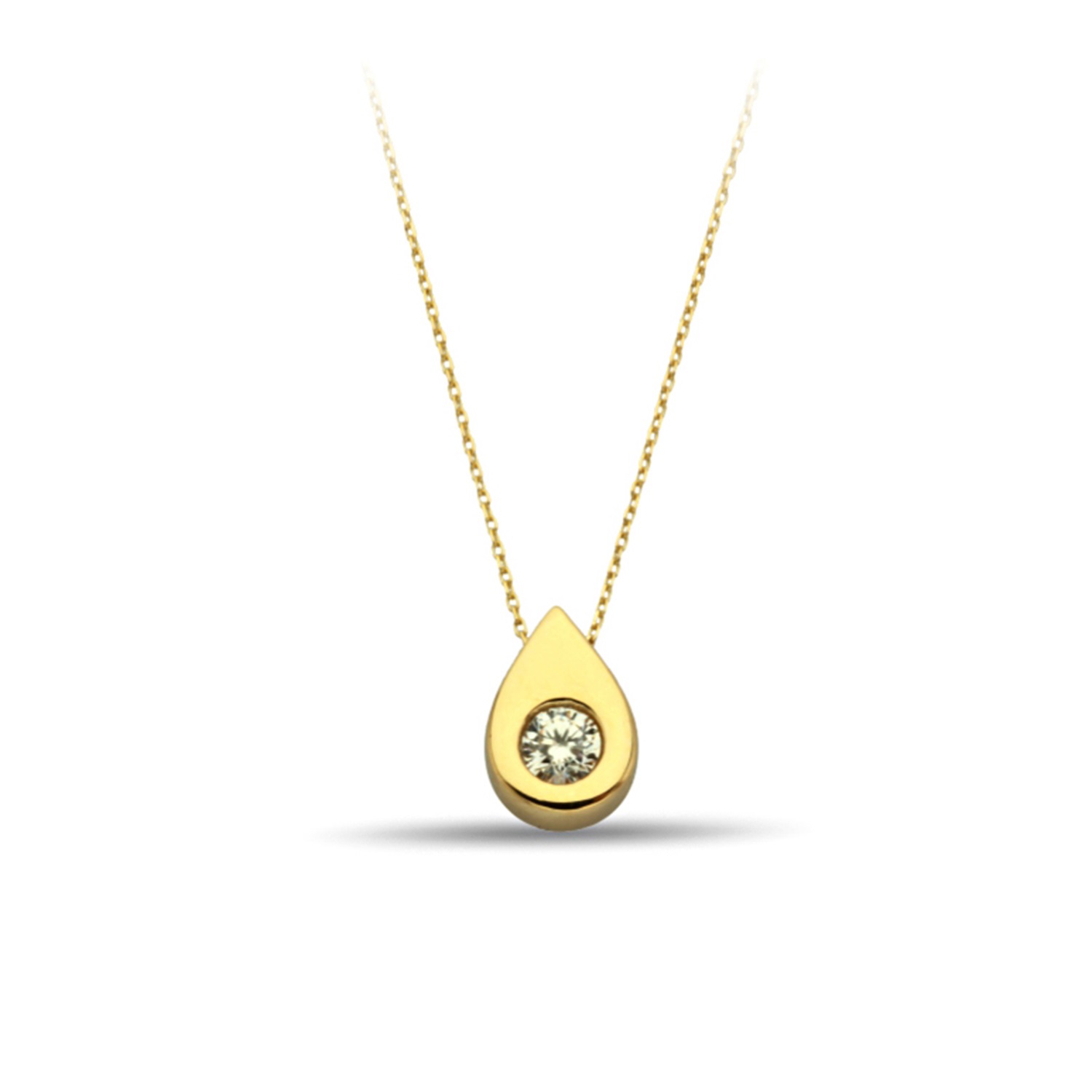 Zirconia Center Stone Pear Gold Necklace
