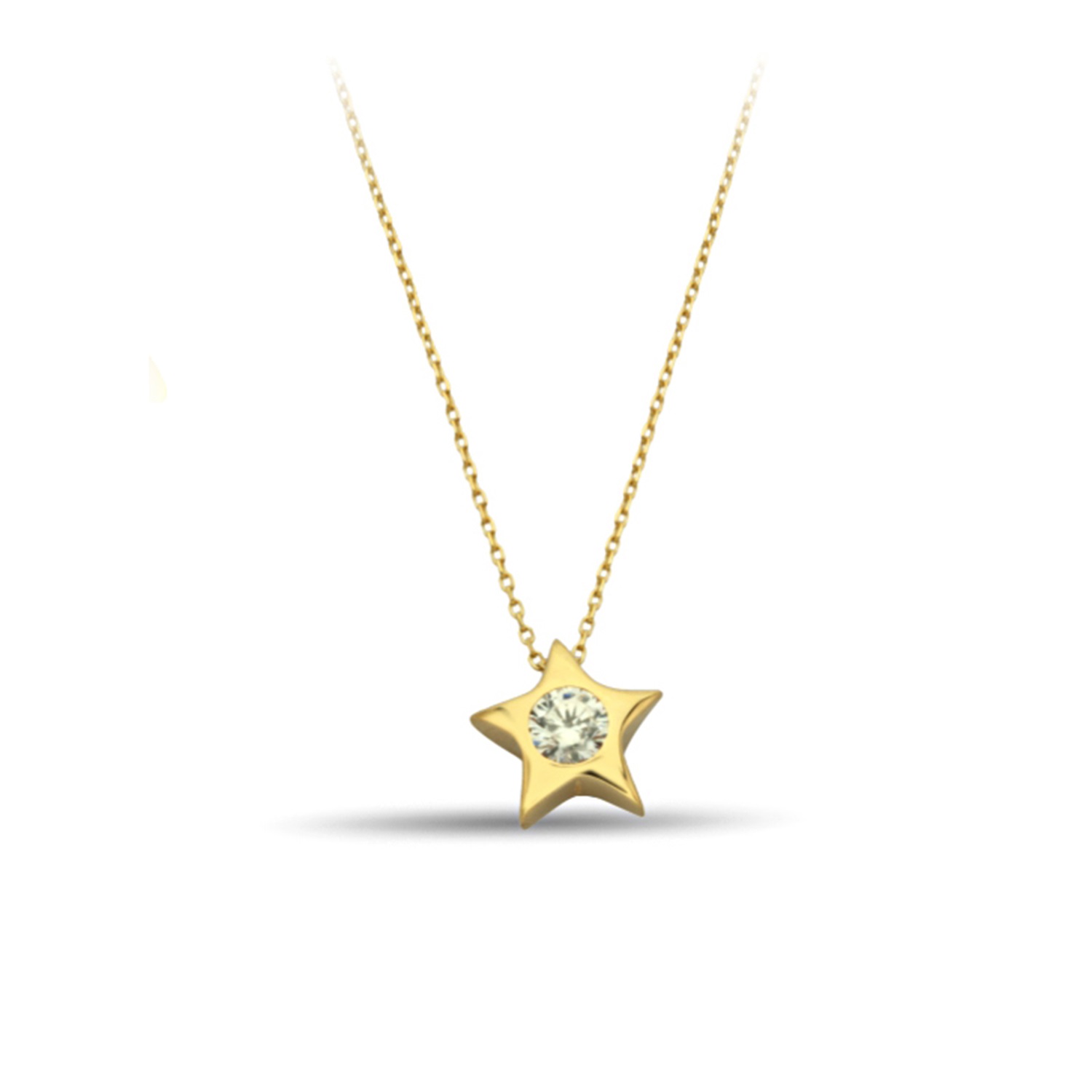 Zirconia Center Stone Star Gold Necklace