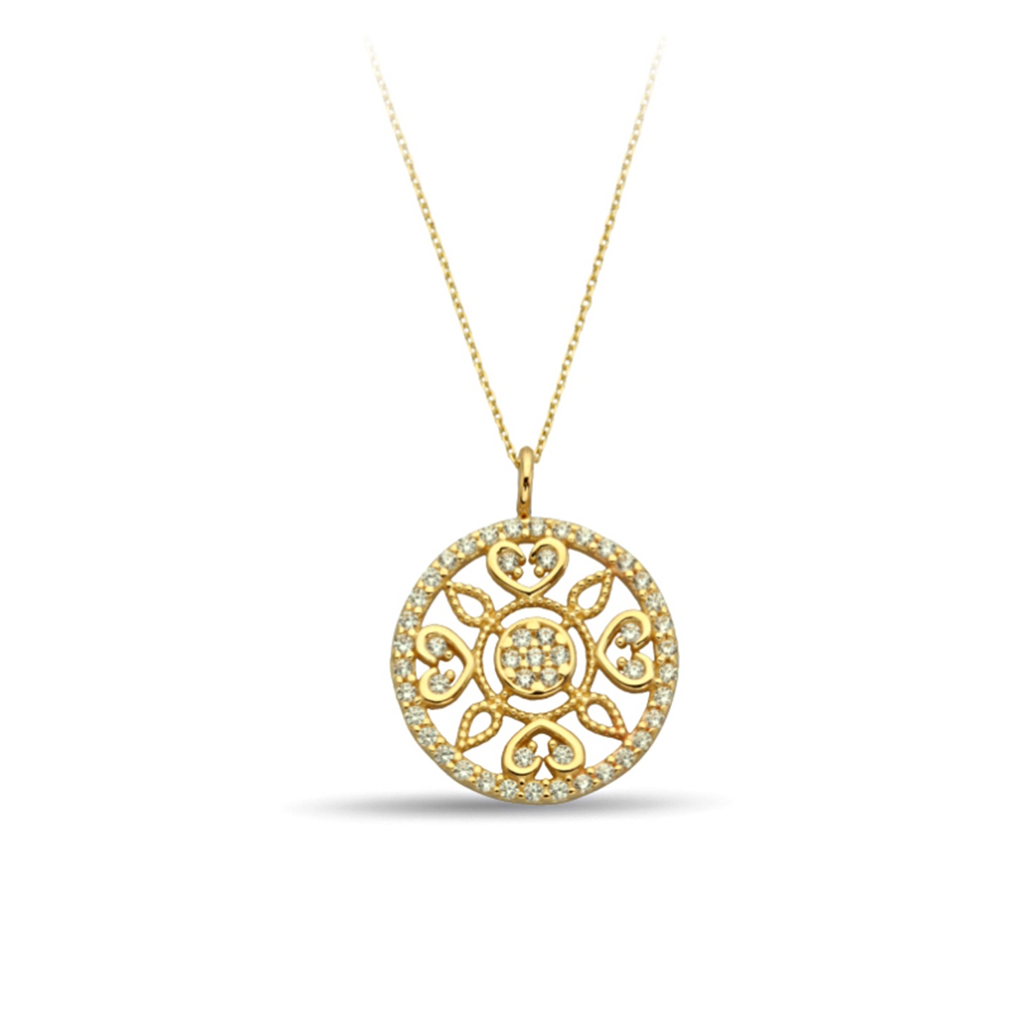 Zirconia Stoned Circle Detailed Gold Necklace