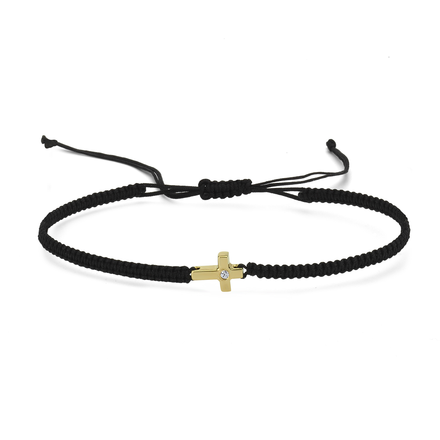 Diamond Cross Black Drawstring Bracelet