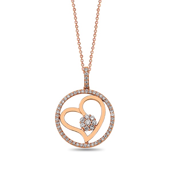 Round Brilliant Heart Rose Gold Necklace
