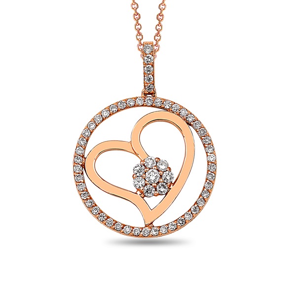 Round Brilliant Heart Rose Gold Necklace