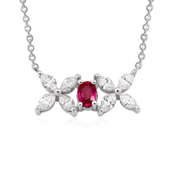 Marquise Diamond and Oval Ruby Necklace