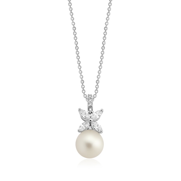 Pearl Marquise & Round Brilliant Diamond Necklace