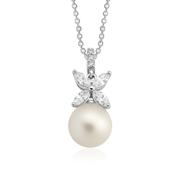 Pearl Marquise & Round Brilliant Diamond Necklace