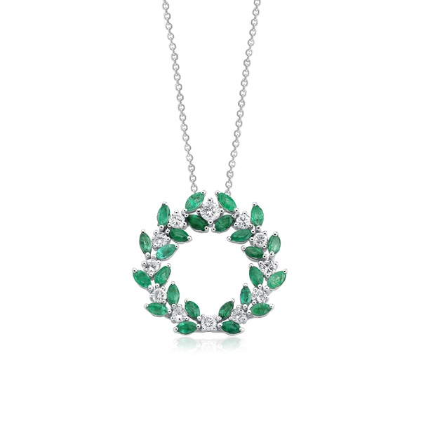 Marquise Cut Emerald & Round Brilliant Diamond Necklace