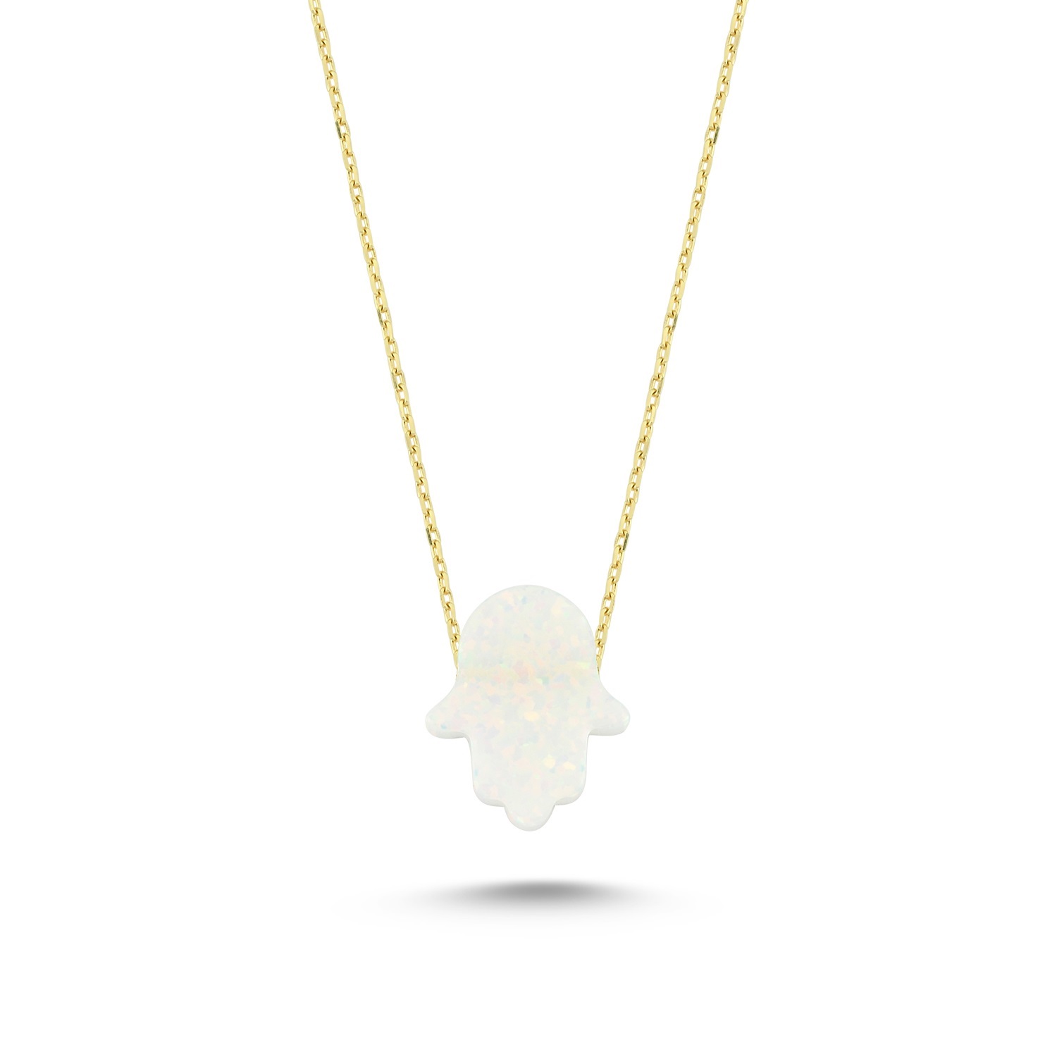 White Opal Stone Fatimas Hand Gold Necklace