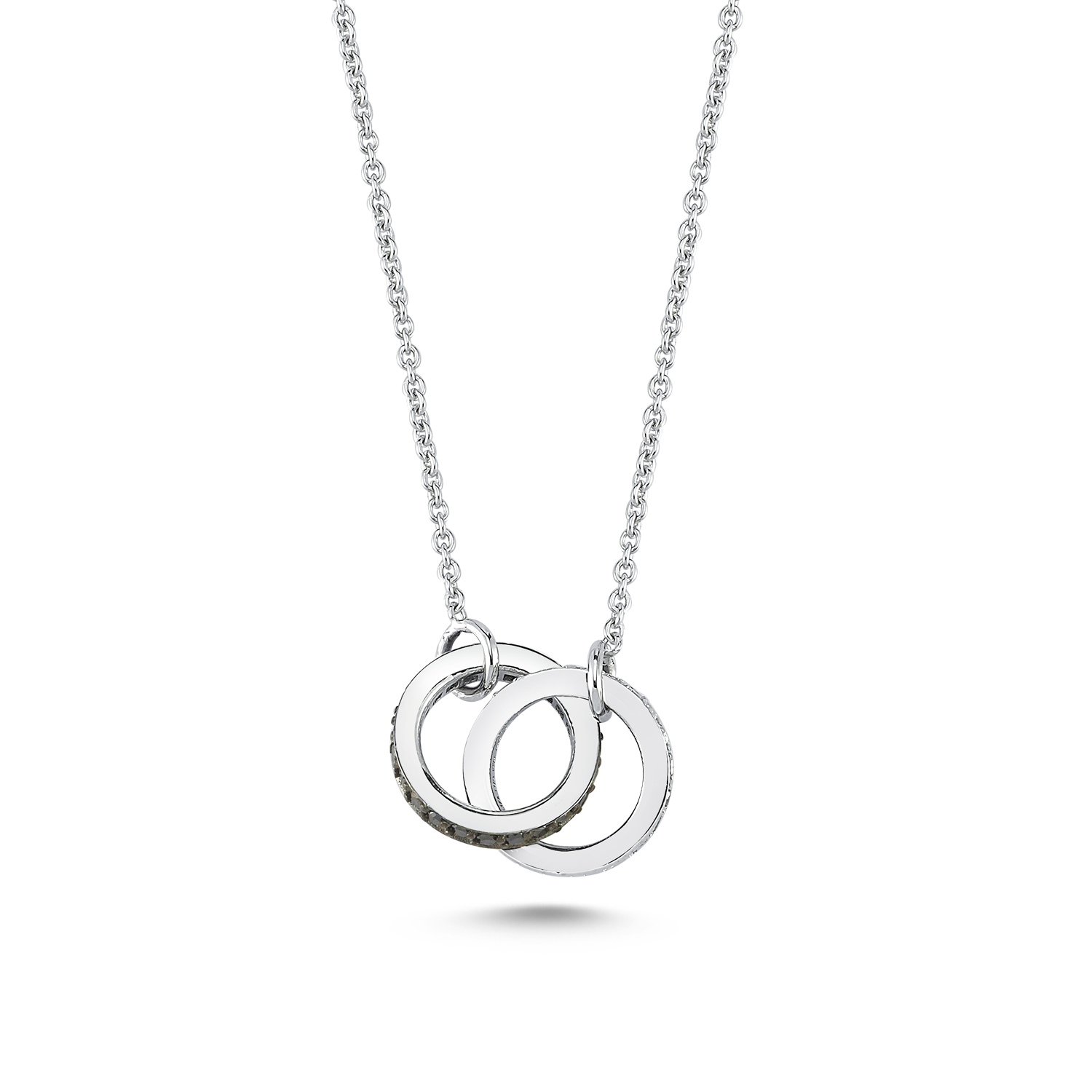 Double Ring Black and White Diamond Necklace