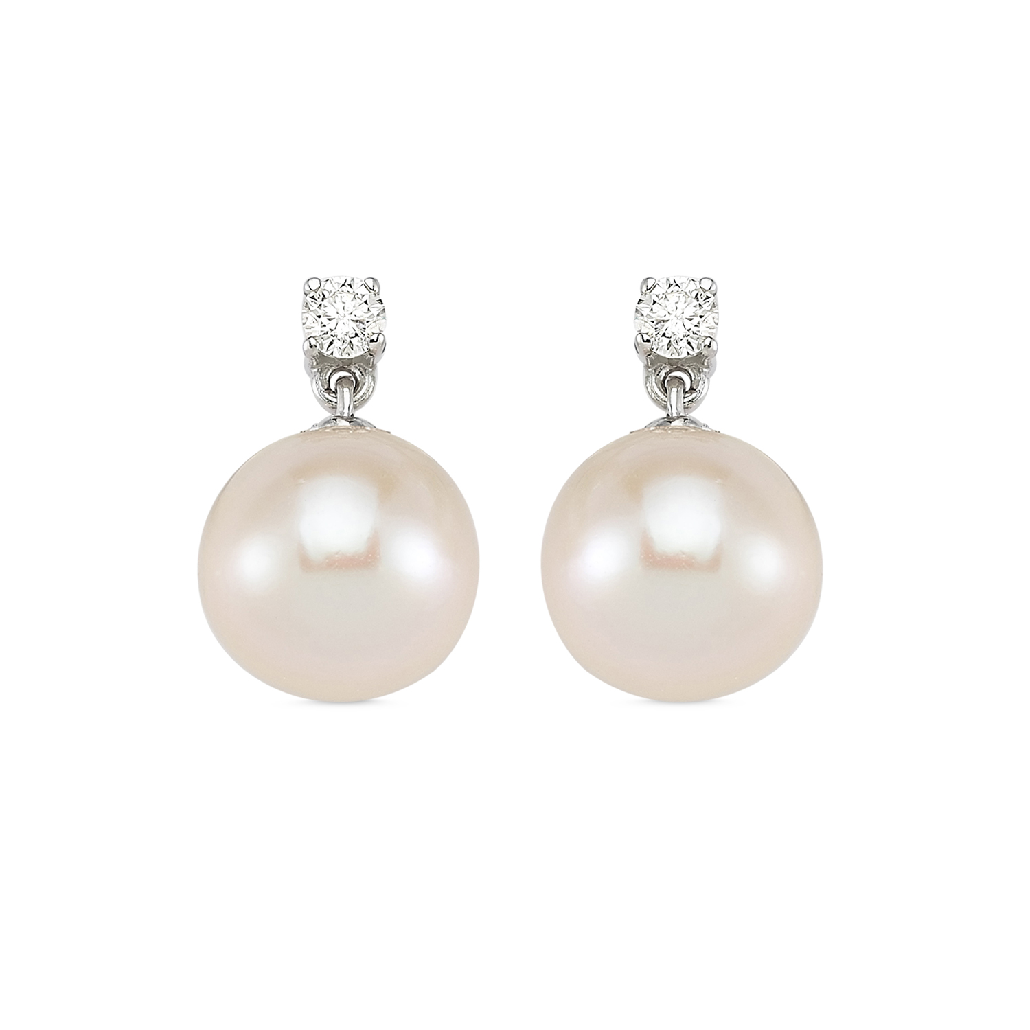 Pearl & Round Brilliant Diamond Earrings