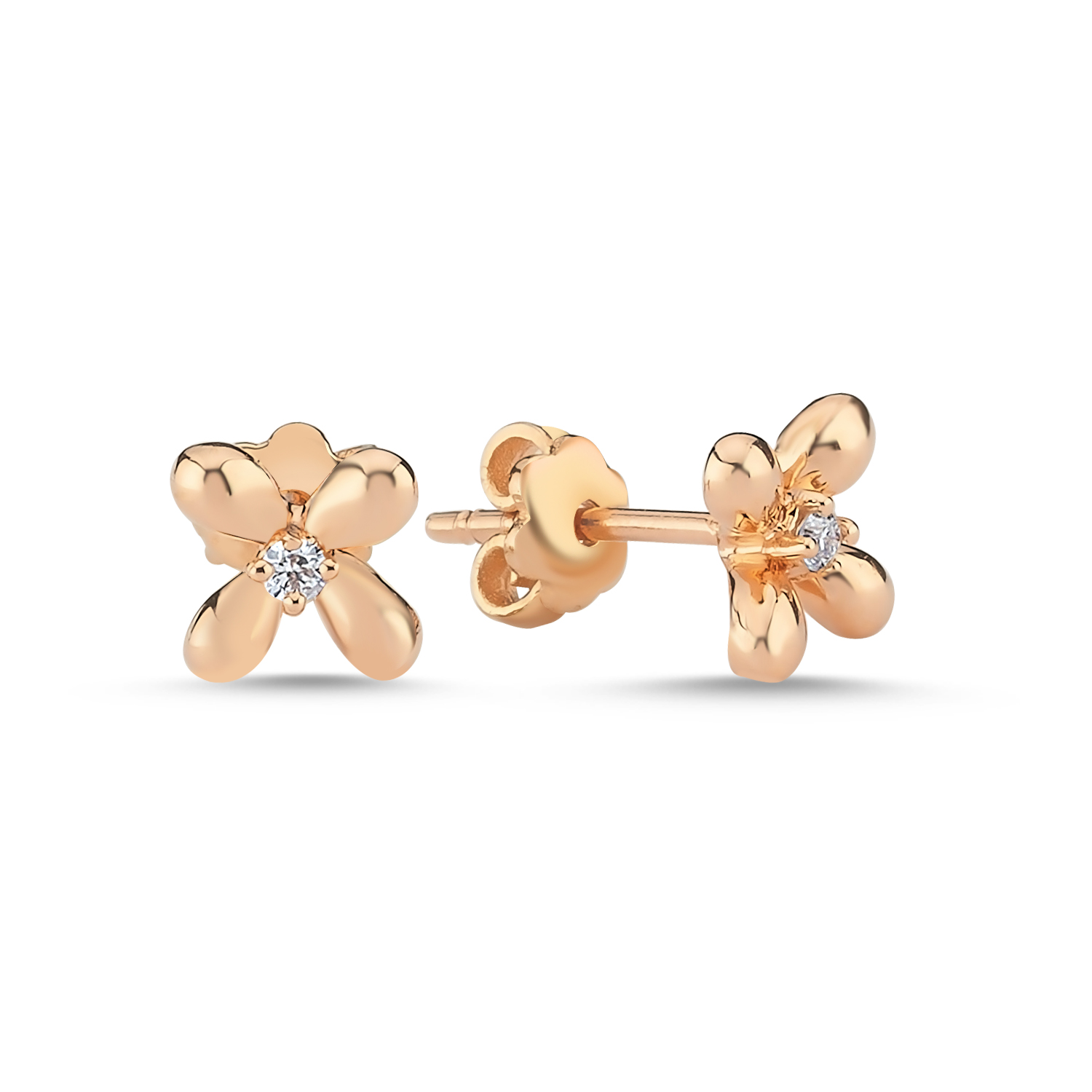 Diamond Clover Rose Gold Earrings