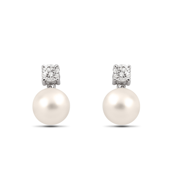 Pearl & Round Brilliant Diamond Earrings