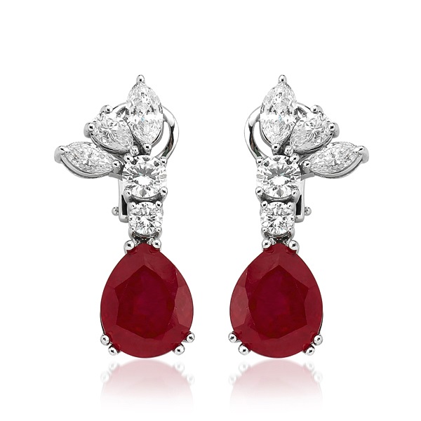 Ruby & Marquise Pear Round Brilliant Diamond Earrings