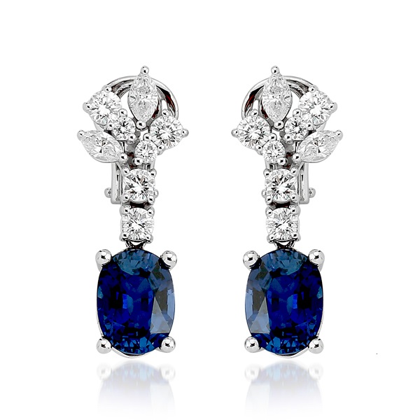 Sapphire & Marquise Round Brilliant Diamond Earrings