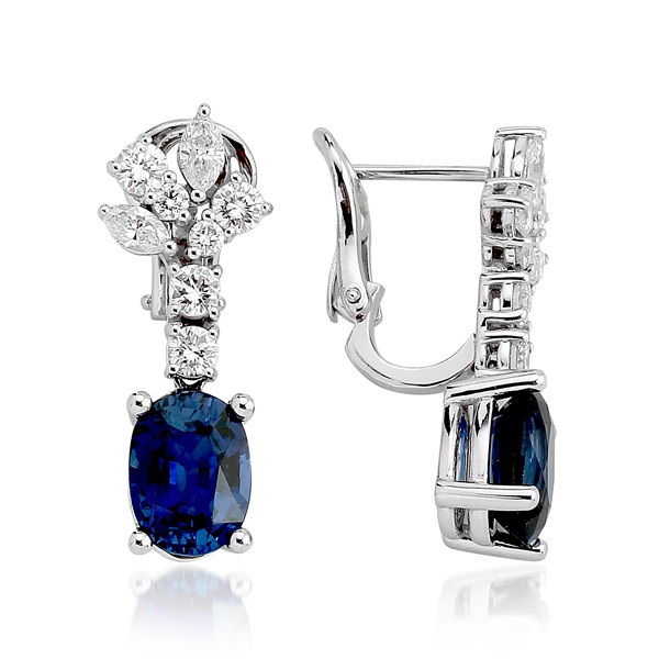 Sapphire & Marquise Round Brilliant Diamond Earrings