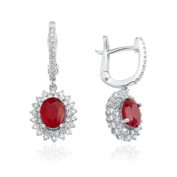 Ruby & Round Brilliant Diamond Earrings