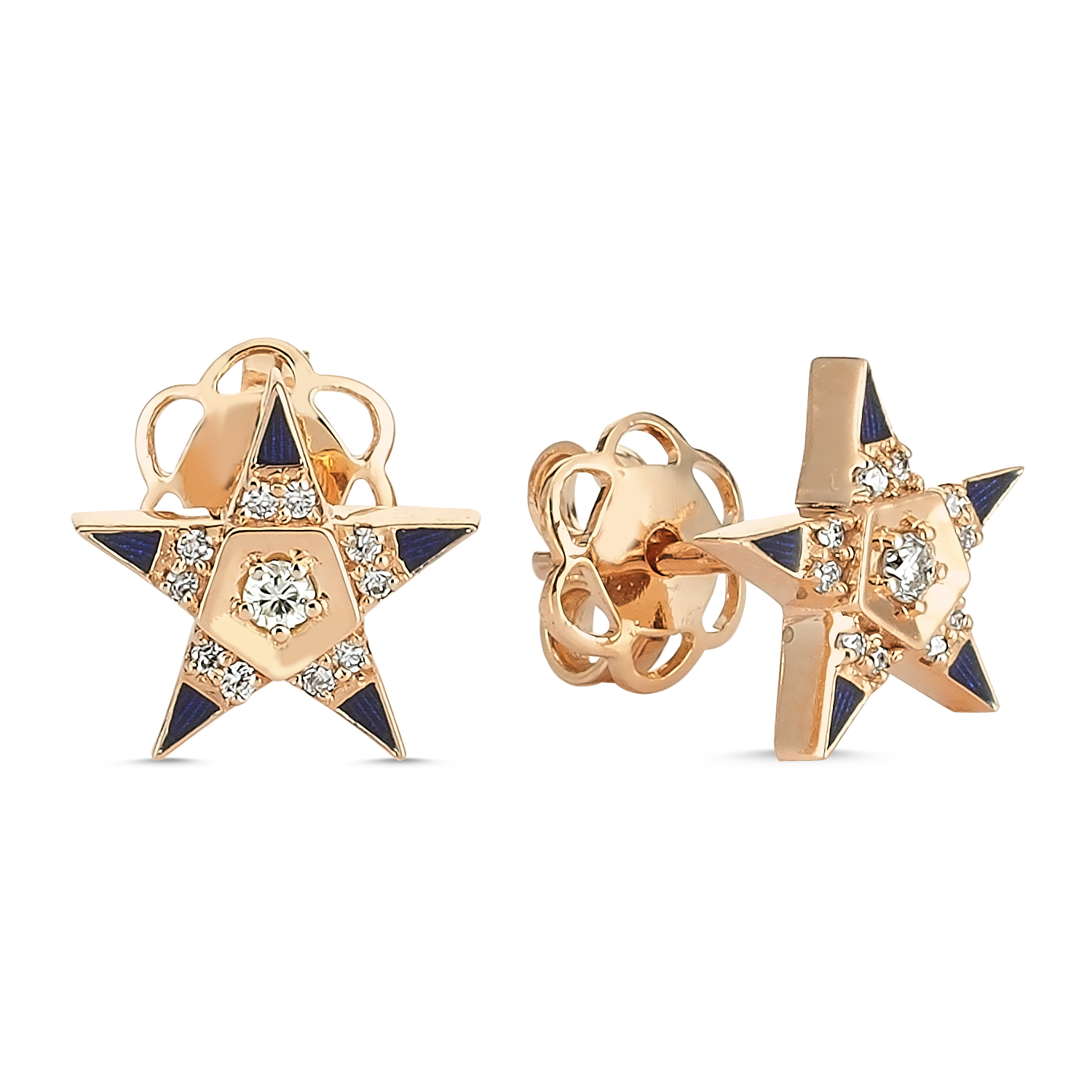 Brilliant Diamond and Enamel Star Earrings