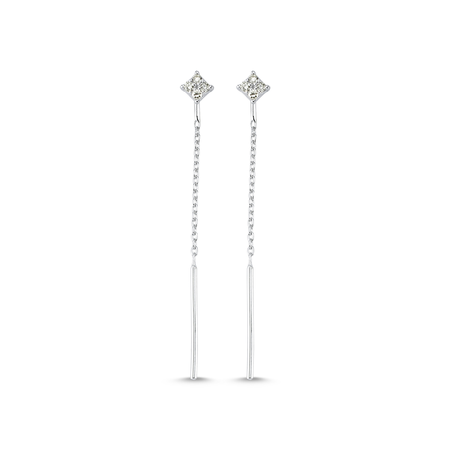 Diamond Square Chain Drop Earrings