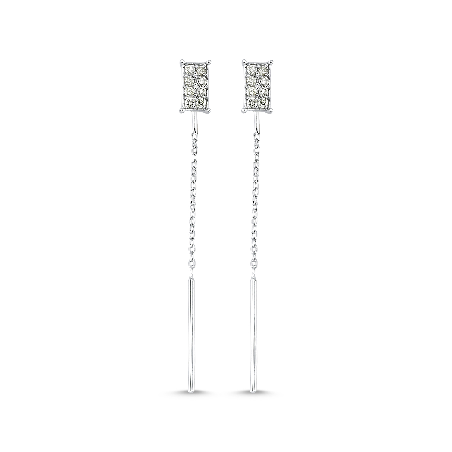 Diamond Rectangle Chain Drop Earrings