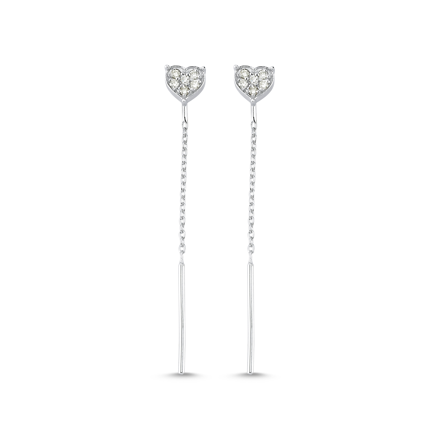 Diamond Heart Chain Drop Earrings