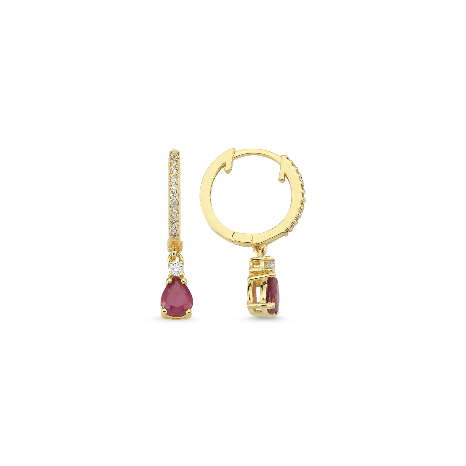 Diamond and Pear Ruby Earrings