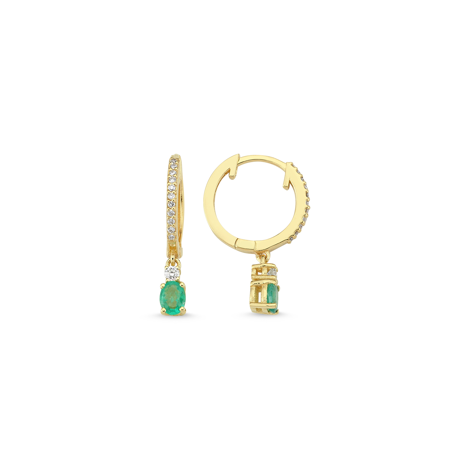 Diamond and Oval Emerald Earrings