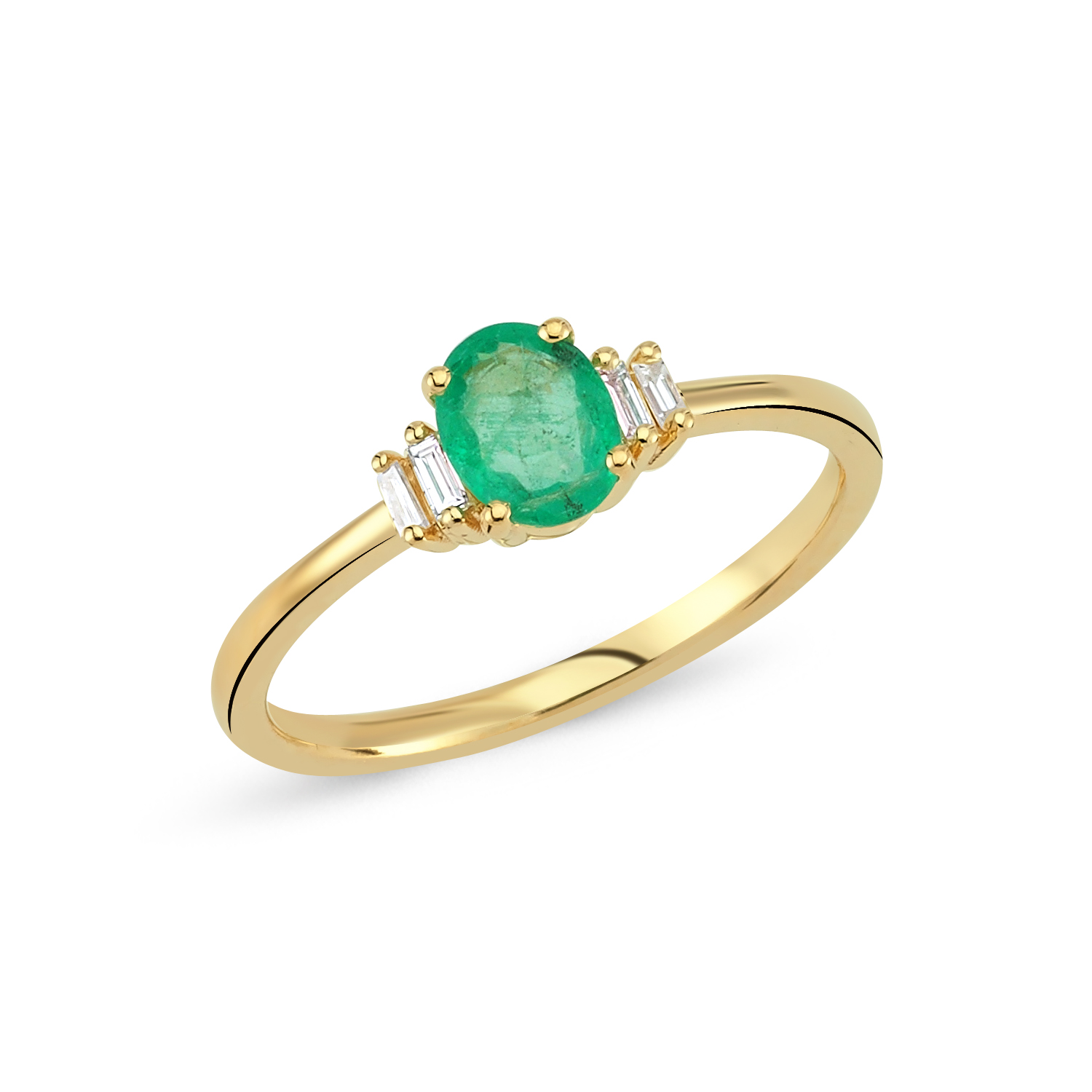 Baguette Diamond and Oval Emerald Ring