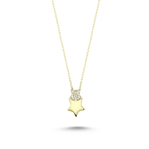 Zirconia Stoned Star Gold Necklace