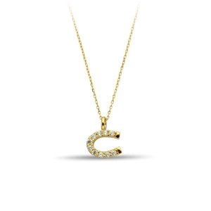 Horseshoe Fortune Symbol Zirconia Gold Necklace