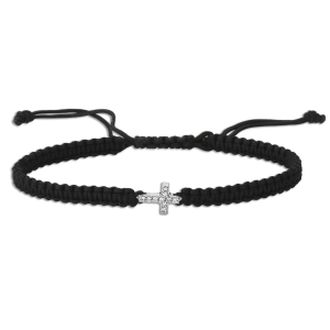 Diamond Cross Black Drawstring Bracelet