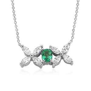 Marquise Diamond and Oval Emerald Necklace