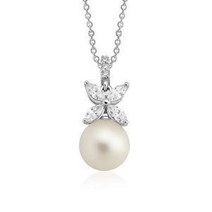 Pearl Marquise & Round Brilliant Diamond Necklace