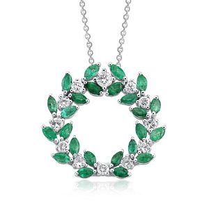 Marquise Cut Emerald & Round Brilliant Diamond Necklace