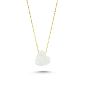 White Opal Stone Heart Gold Necklace