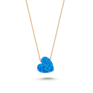 Mavi Opal Taşlı Kalp Altın Kolye