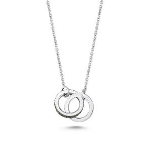 Double Ring Black and White Diamond Necklace