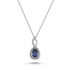 Diamond and Pear Cut Sapphire Necklace