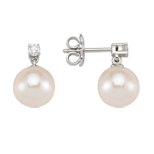 Pearl & Round Brilliant Diamond Earrings