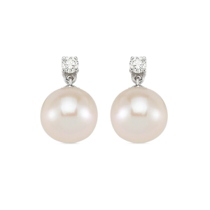 Pearl & Round Brilliant Diamond Earrings