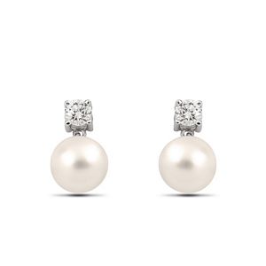 Pearl & Round Brilliant Diamond Earrings