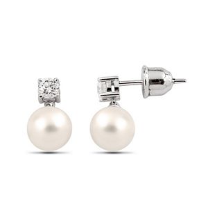 Pearl & Round Brilliant Diamond Earrings